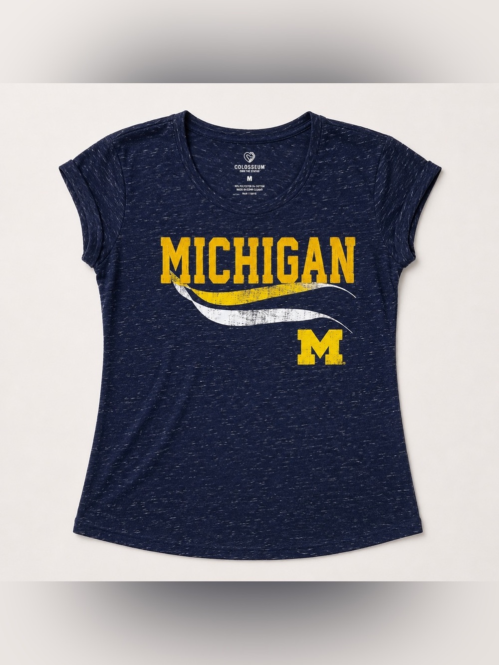 Michigan Wolverines Graphic Tee Navy Blue Space Dye Short Sleeve Top Medium